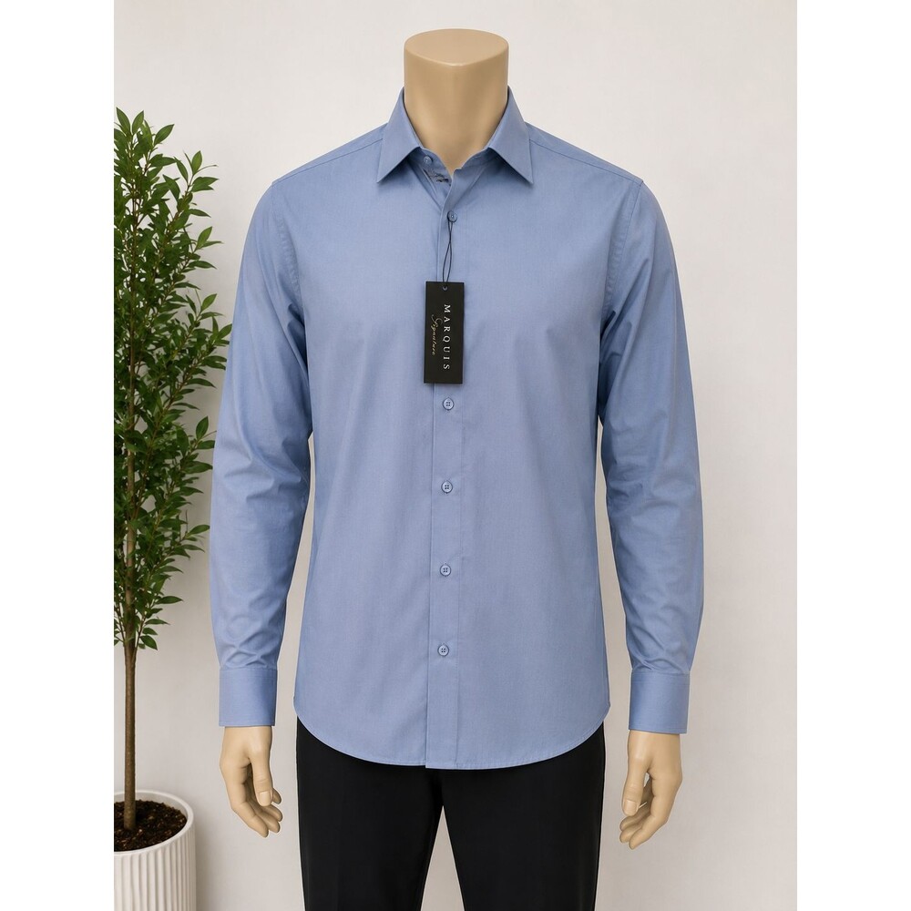 Marquis Signature Men's Dress Shirt 14.5 32/33 Slim Fit Blue Wrinkle Resistant